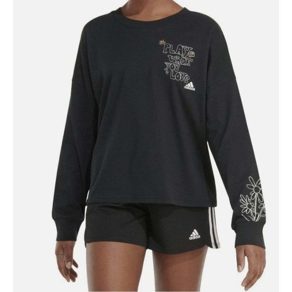 adidas Girls Crew Waist Black Pullover Top Size S